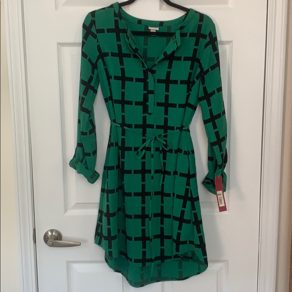 Merona Green and Black Long Sleeve Shirt Dress